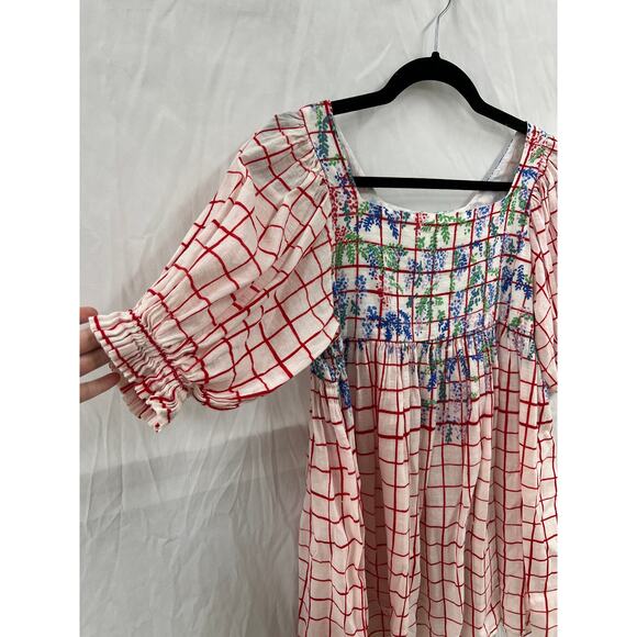 Mii Aux Cyclades Floral Puff Sleeve Babydoll Top size M - Picture 2 of 6